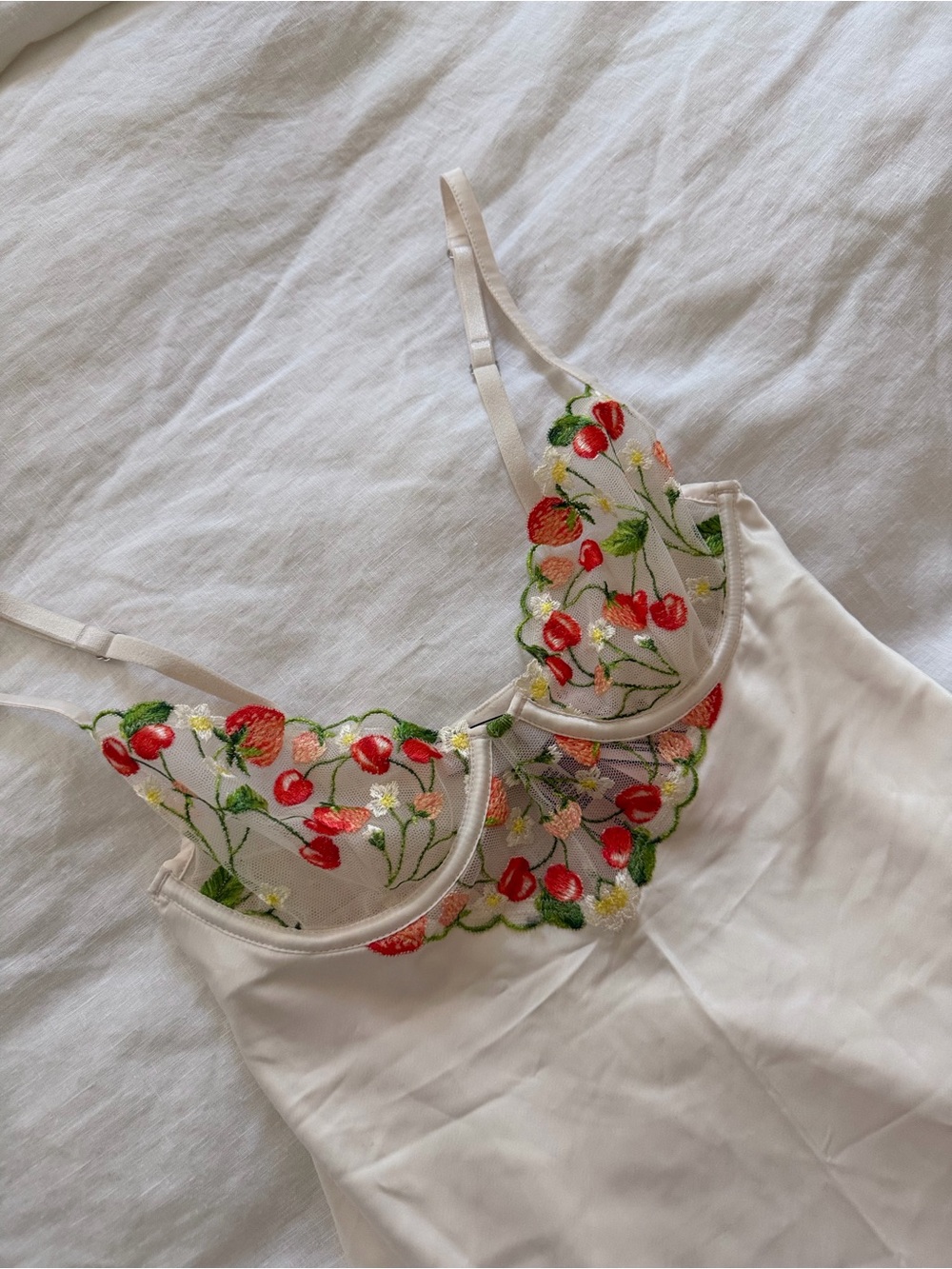 NWT Victoria's Secret Cream and Floral-Trim slip dress